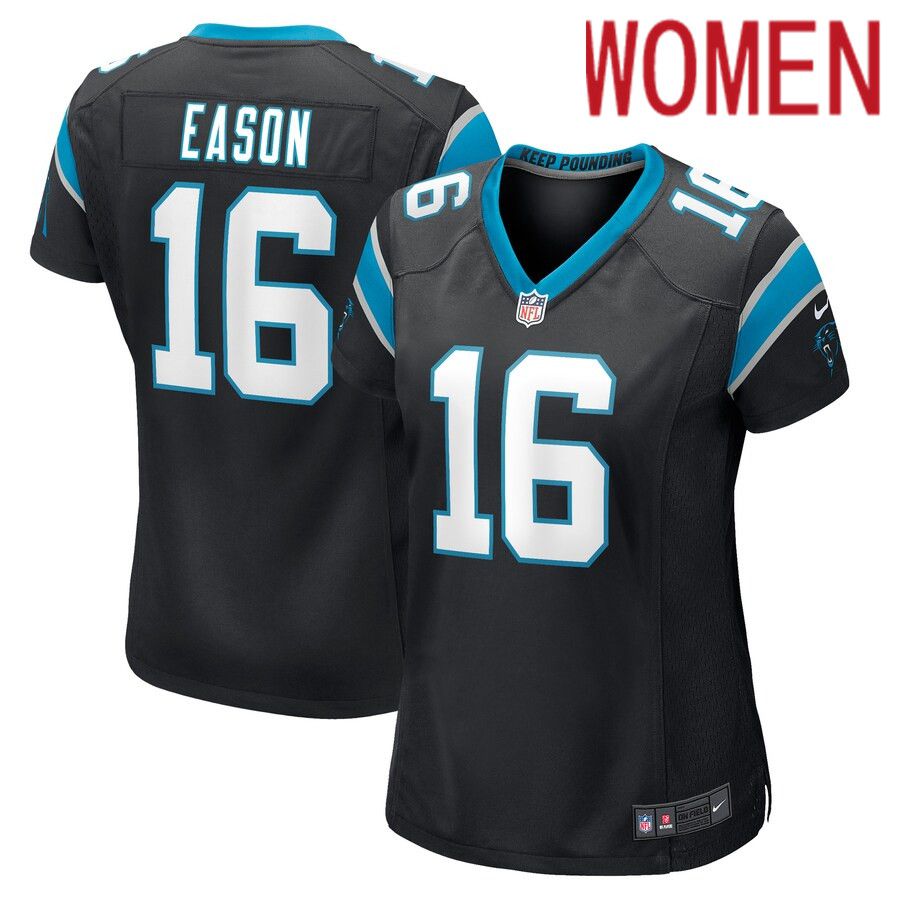 Women Carolina Panthers 16 Jacob Eason Nike Black Game Player NFL Jersey
